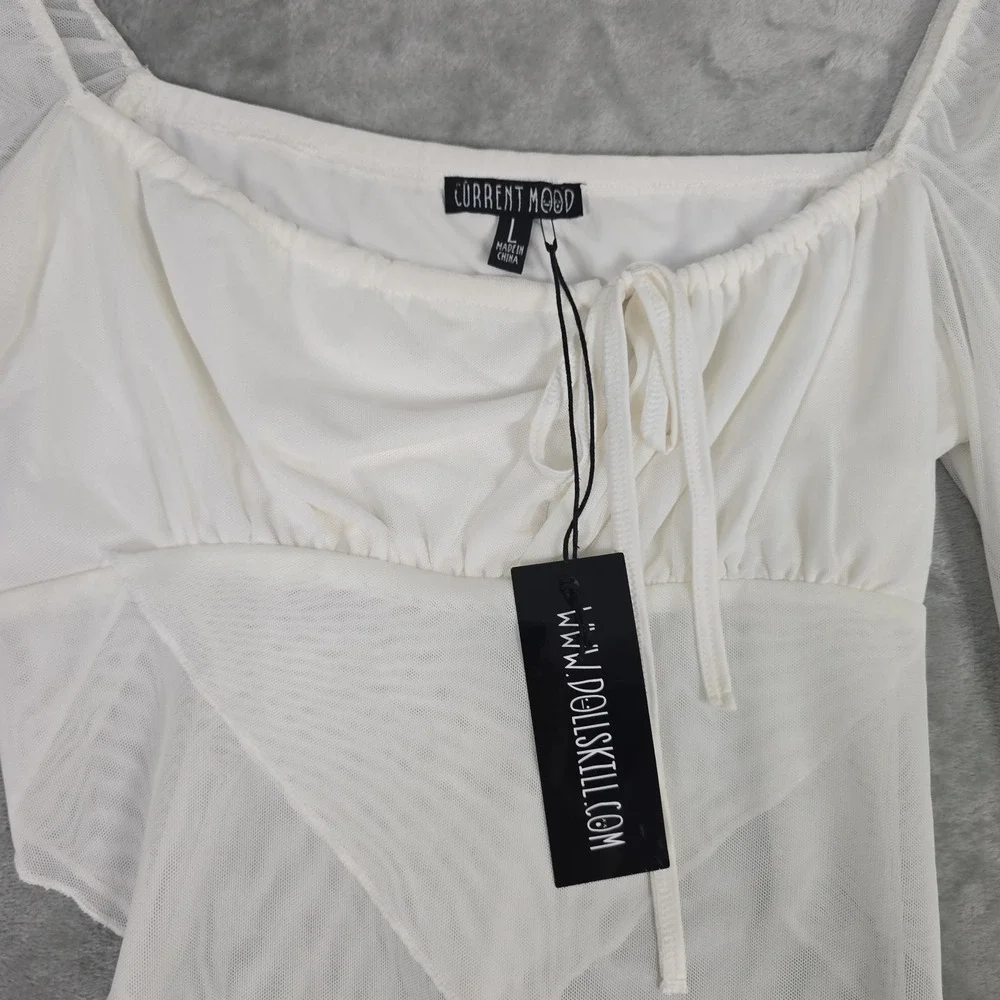 Current Mood Sheer Mesh Crop Top White‎ L Fairy Y2K Angel Festival Rave